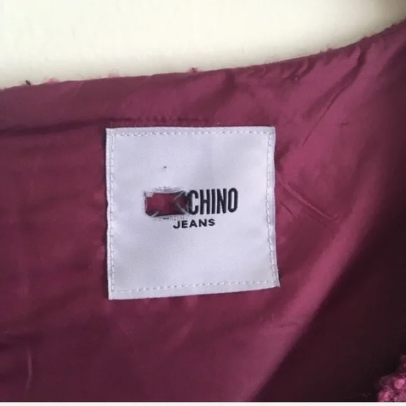 Moschino Jeans | Tweed Velvet Fur Beaded Black Mauve Dress XS - Picture 2 of 7